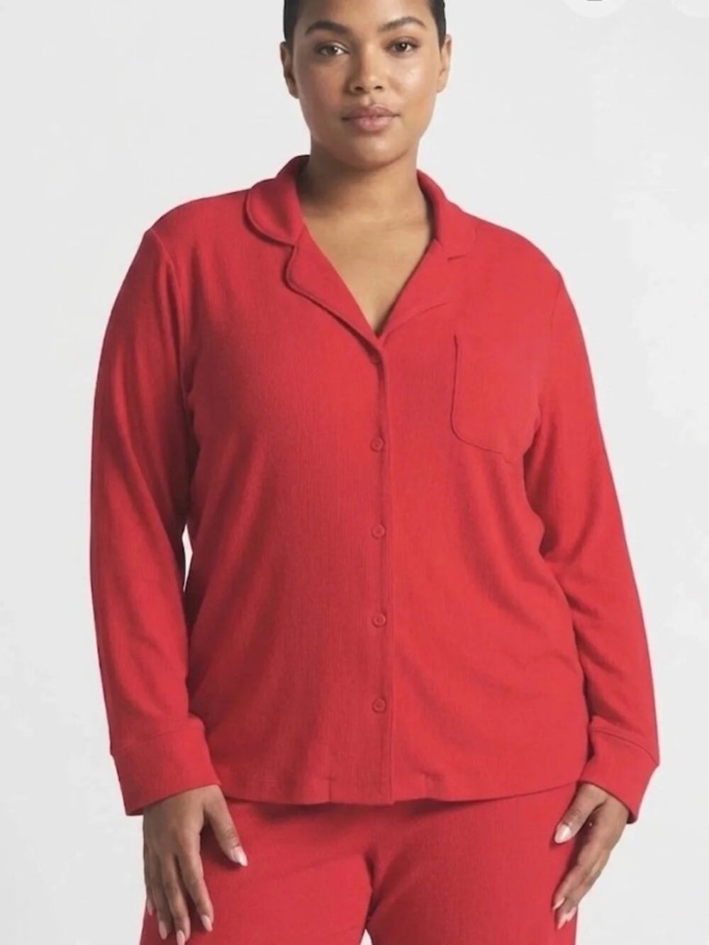 NEW SKIMS RIBBED MODAL RED PAJAMA BUTTON UP SHIRT SZ XS